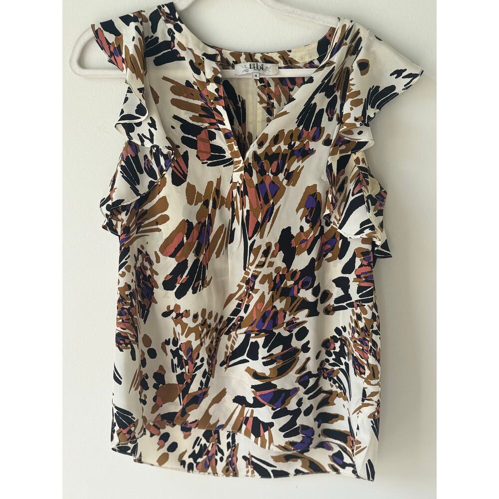 Tibi Short Sleeve Colorful Flutter Sleeve Blouse … - image 3